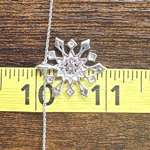 Sterling Silver 925 Snowflake Illusion Stone Pendant Necklace Size 18" Length - Picture 14 of 16